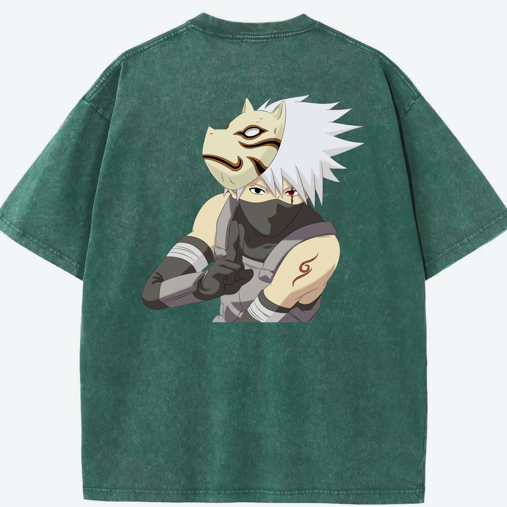 （画像用） NARUTO -ナルト- はたけ カカシ Hatake Kakashi 綿100% ヴィンテージ風 半袖Tシャツ（背面プリント）